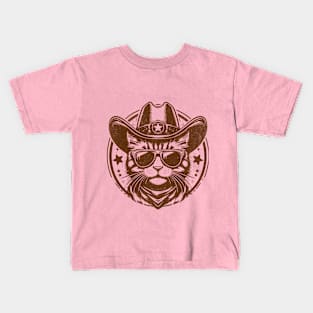 Cool Cat Cowboy Western T-shirt in Retro Style Kids T-Shirt